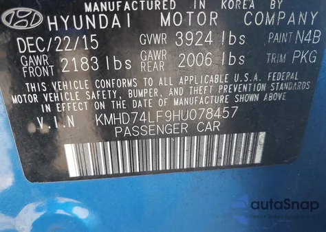 2017 Hyundai Elantra Se z USA, uszkodzony, nr VIN KMHD74LF9HU078457